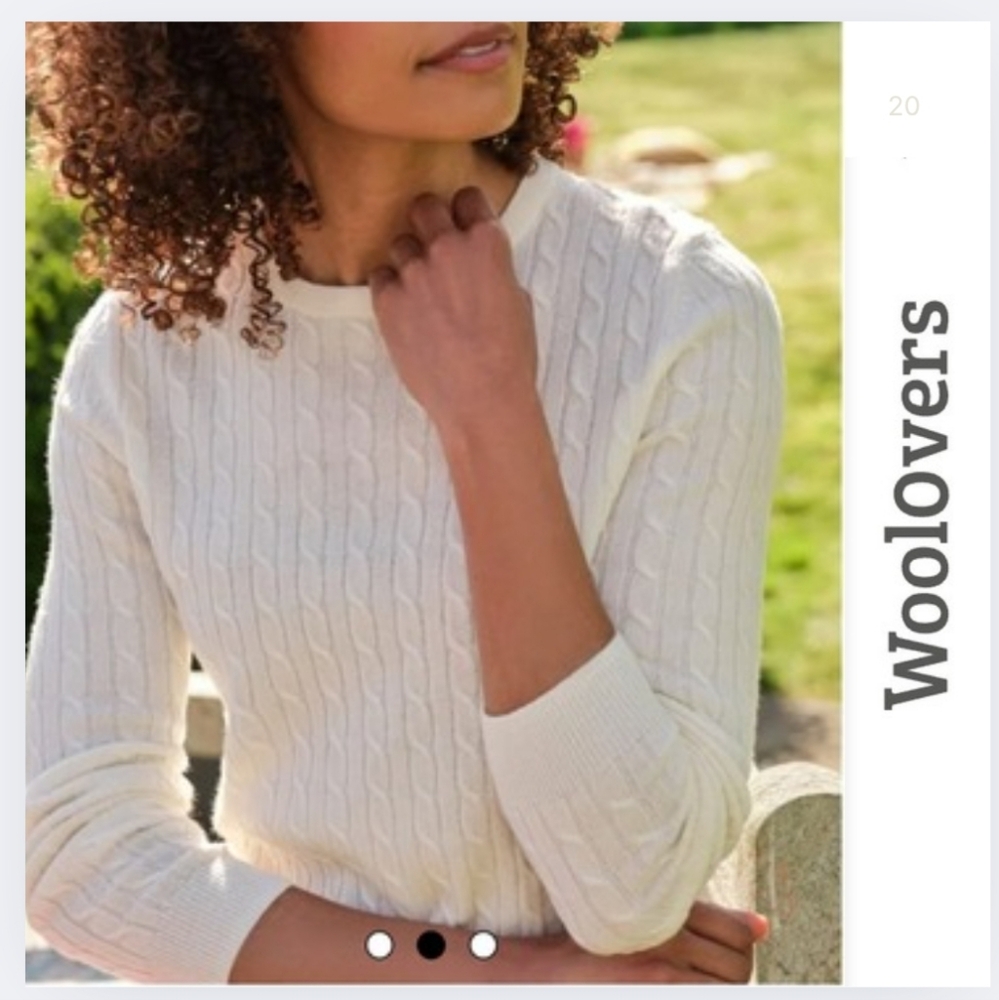 {WoolOvers U.K.} Cashmere Merino Cable Crew Neck Sweater in Cream Size XS